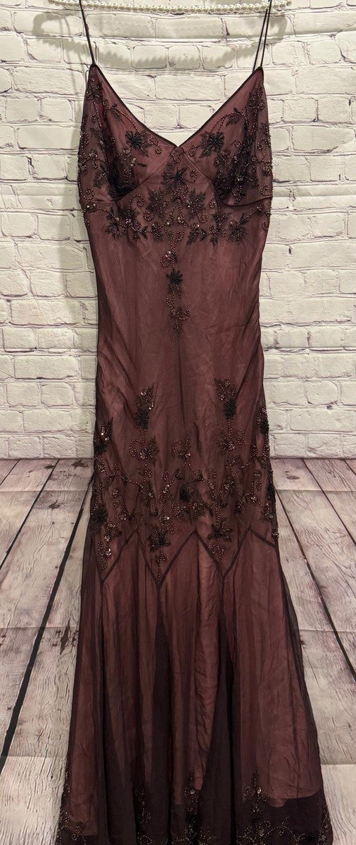 Vintage-Inspired Classy Evening Dress ©µ Blue Satin Spaghetti Straps Coffee Chiffon Long Classy Prom Dress With Beading