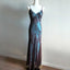 Vintage-Inspired Classy Evening Dress ©µ Blue Satin Spaghetti Straps Coffee Chiffon Long Classy Prom Dress With Beading