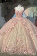 Pink/Purple/Green Sweet Lace Applique Long Tulle Quinceanera Dress Ball Gown Classy Evening Dress