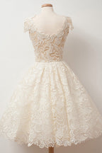A-line Scoop Lace Short Evening Prom Dress Cap Sleeves Homecoming Dress
