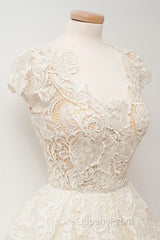 A-line Scoop Lace Short Evening Prom Dress Cap Sleeves Homecoming Dress