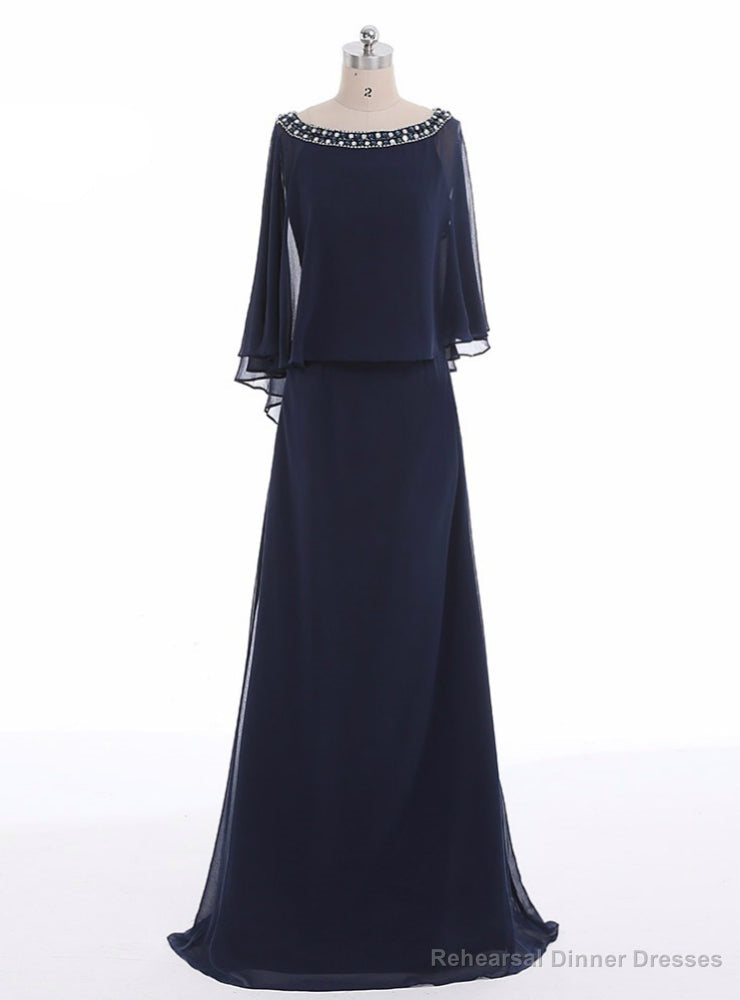 Navy A-line Beading Chiffon Long Blue Mother Of The Bride Dresses Main image