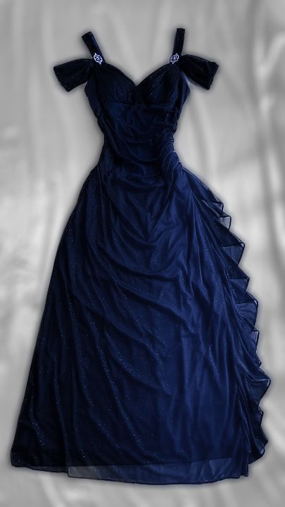 Navy Blue A Line Long Classy Prom Dress Ruffle Classy Party Dress