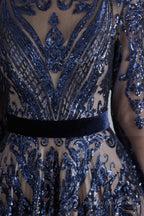 A-Line Luxury Sequins Long Sleeve Backless Prom Dresses
