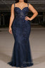 Navy Blue A Line Spaghetti Straps Prom Dress with Appliques