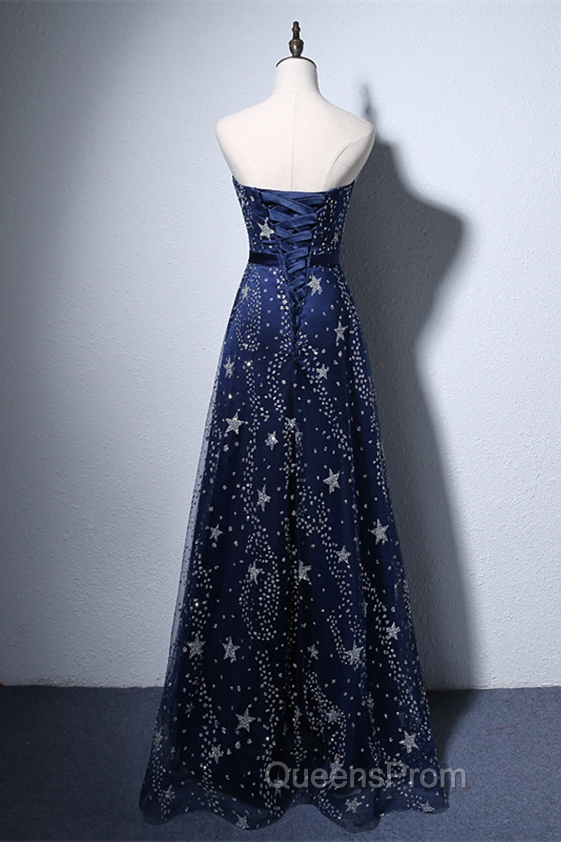 Navy Blue A-Line Tulle Long Evening Dress, Navy Blue Evening Prom Dress