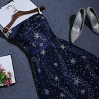 Navy Blue A-Line Tulle Long Classy Evening Dress, Navy Blue Classy Prom Dress