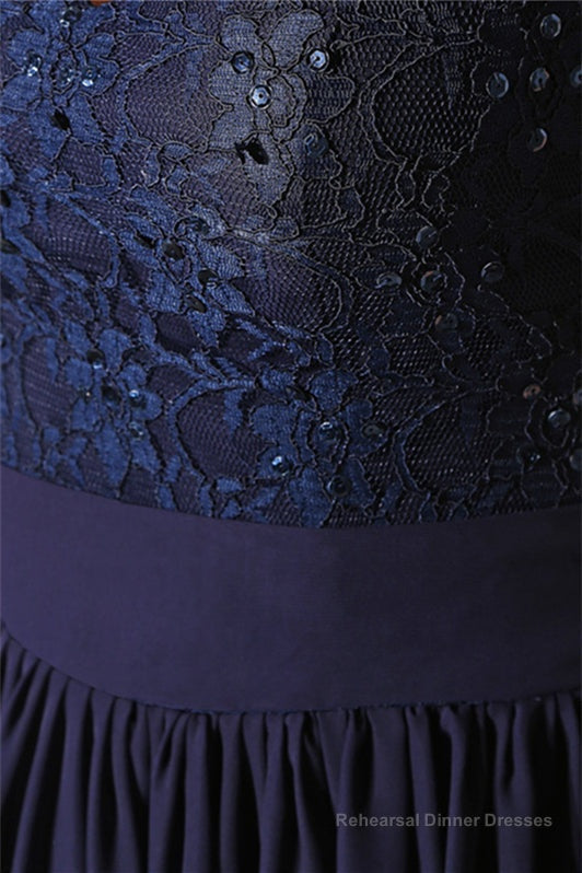Navy Blue Chiffon Sweetheart Lace Beading Short Homecoming Dresses