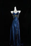 Navy Blue Halter Beaded Classy Prom Dress Long Classy Evening Dress