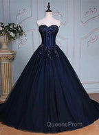 Navy Blue Lace Applique Tulle Long Party Dress Formal Gown Off Shoulder Floor Length Evening Prom Dress