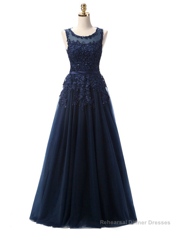 Navy Blue Lace Beading Scoop Sleeveless Bridesmaid Dress Main image