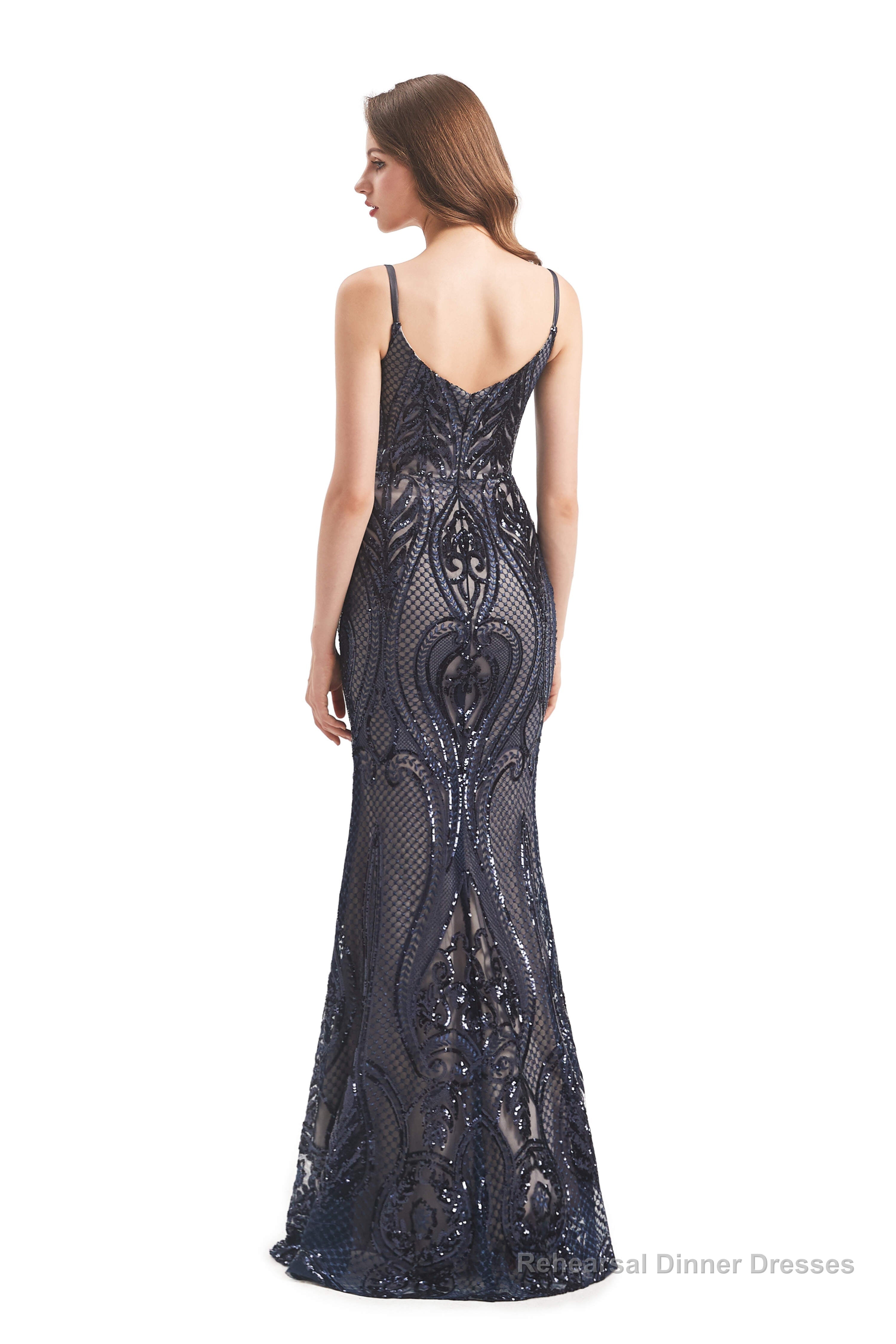 Mermaid Sequins Spaghetti Straps Prom Dresses With Detachable Train