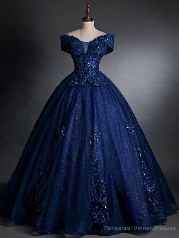 Navy Blue Sequins Appliques Beading Quinceanera Dress Main image