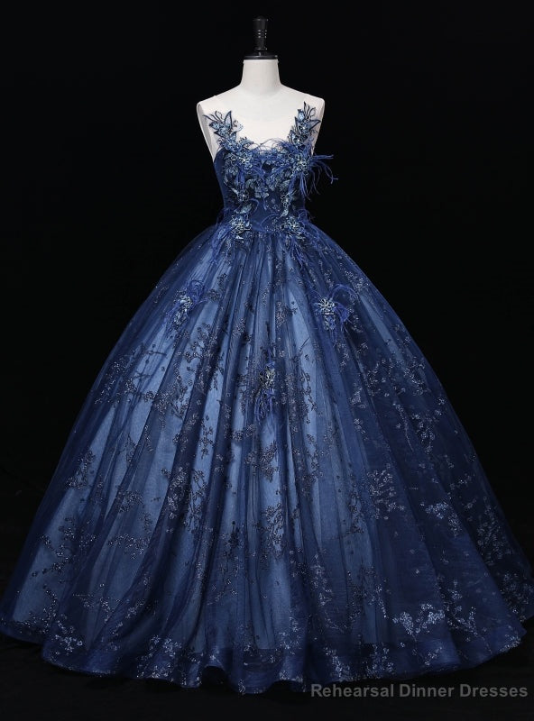 Navy Blue Sequins Tulle Appliques Quinceanera Dress Main image