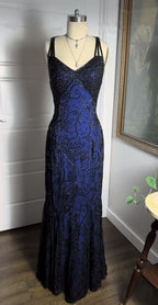 Navy Blue Shiny Elegant Exquisite Beaded Applique Straps Long Tulle Sequins Ball Gown Classy Evening Dress Party Dress