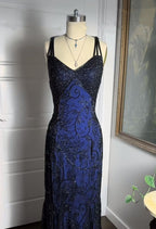 Navy Blue Shiny Elegant Exquisite Beaded Applique Straps Long Tulle Sequins Ball Gown Classy Evening Dress Party Dress