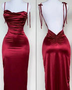 Navy Blue Spaghetti Strap Bodycon Satin Elegant Classy Prom Dress Backless Party Dress