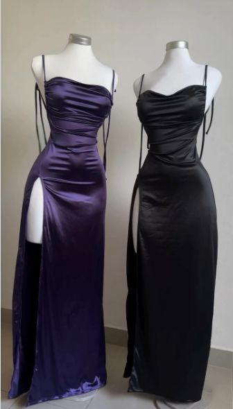 Navy Blue Spaghetti Strap Bodycon Satin Elegant Classy Prom Dress Backless Party Dress