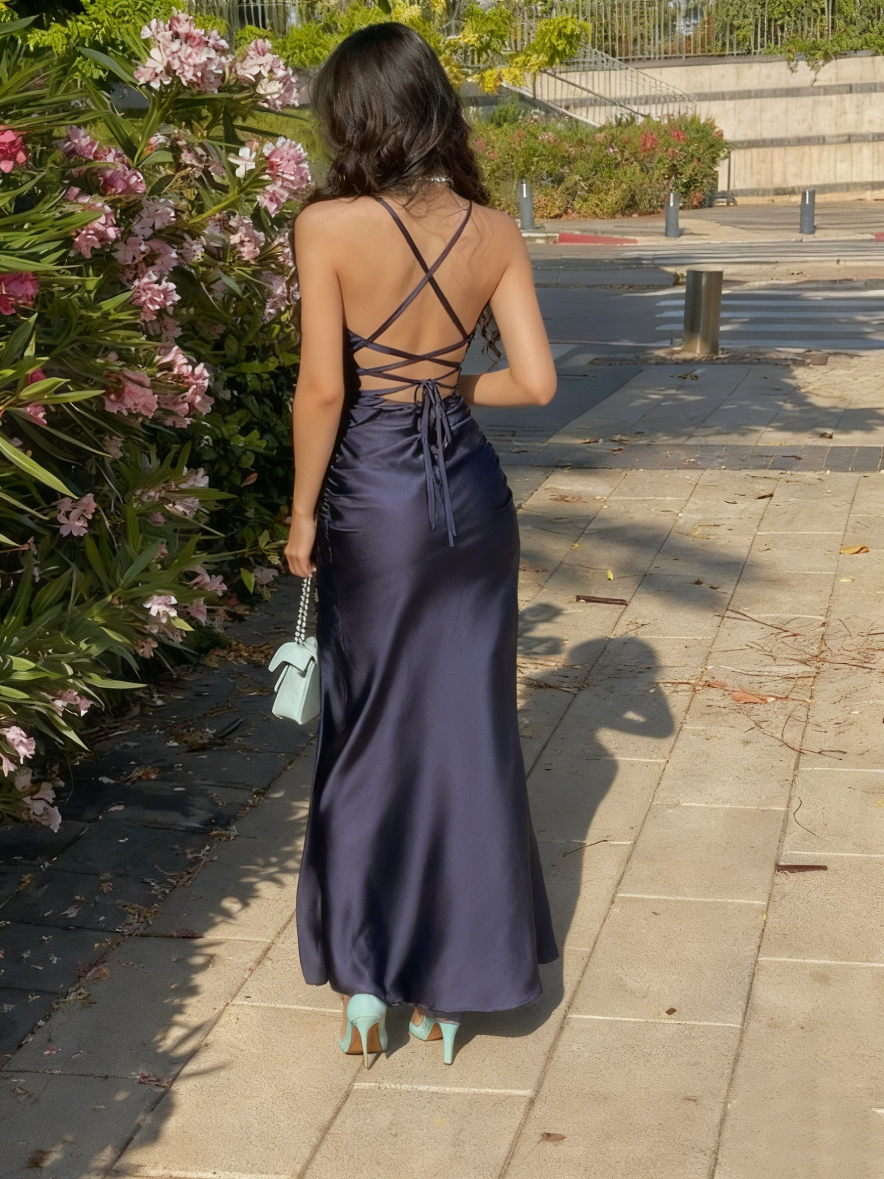 Navy Blue Long Classy Prom Dress Sheath Slit Classy Evening Dress Secondary image