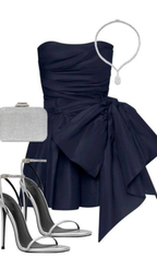 Vintage Navy Blue Strapless Bowkont Short Party Dress Homecoming Dress