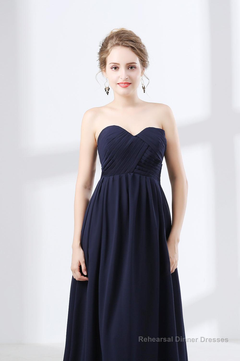 Navy Blue Sweetheart High Waist Chiffon Pleats Bridesmaid Dresses Secondary image