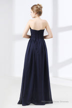 Navy Blue Sweetheart High Waist Chiffon Pleats Bridesmaid Dresses