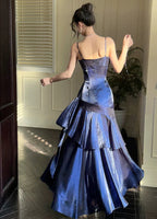 Navy Blue Sweetheart Straps Mermaid Party Dress, Navy Blue Sweetheart Classy Prom Dress