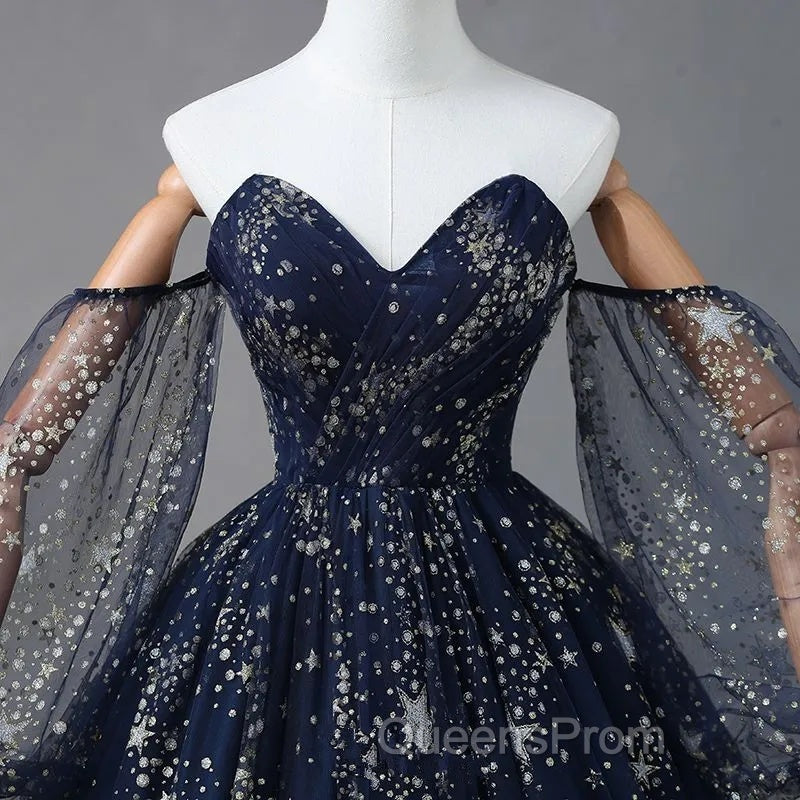 Navy Blue Tulle A-Line Long Party Dress Evening Dress, Navy Blue Long Evening Prom Dress Secondary image