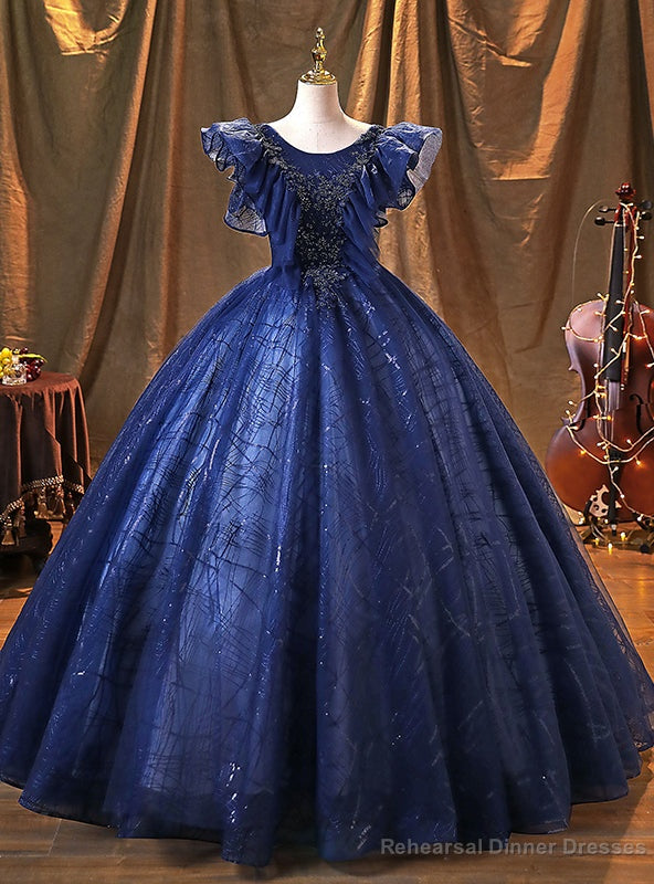Navy Blue Tulle Sequins Beading Quinceanera Dress Main image