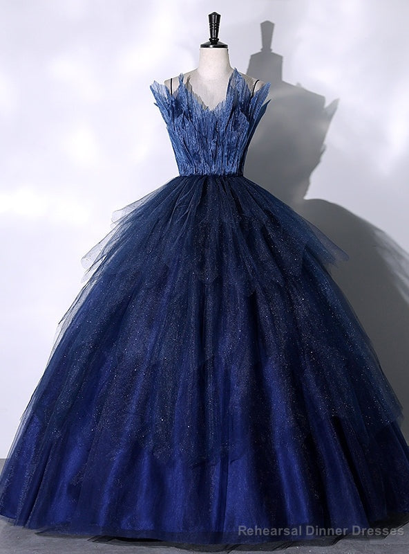 Navy Blue Tulle Spagehtti Straps Quinceanera Dress Main image