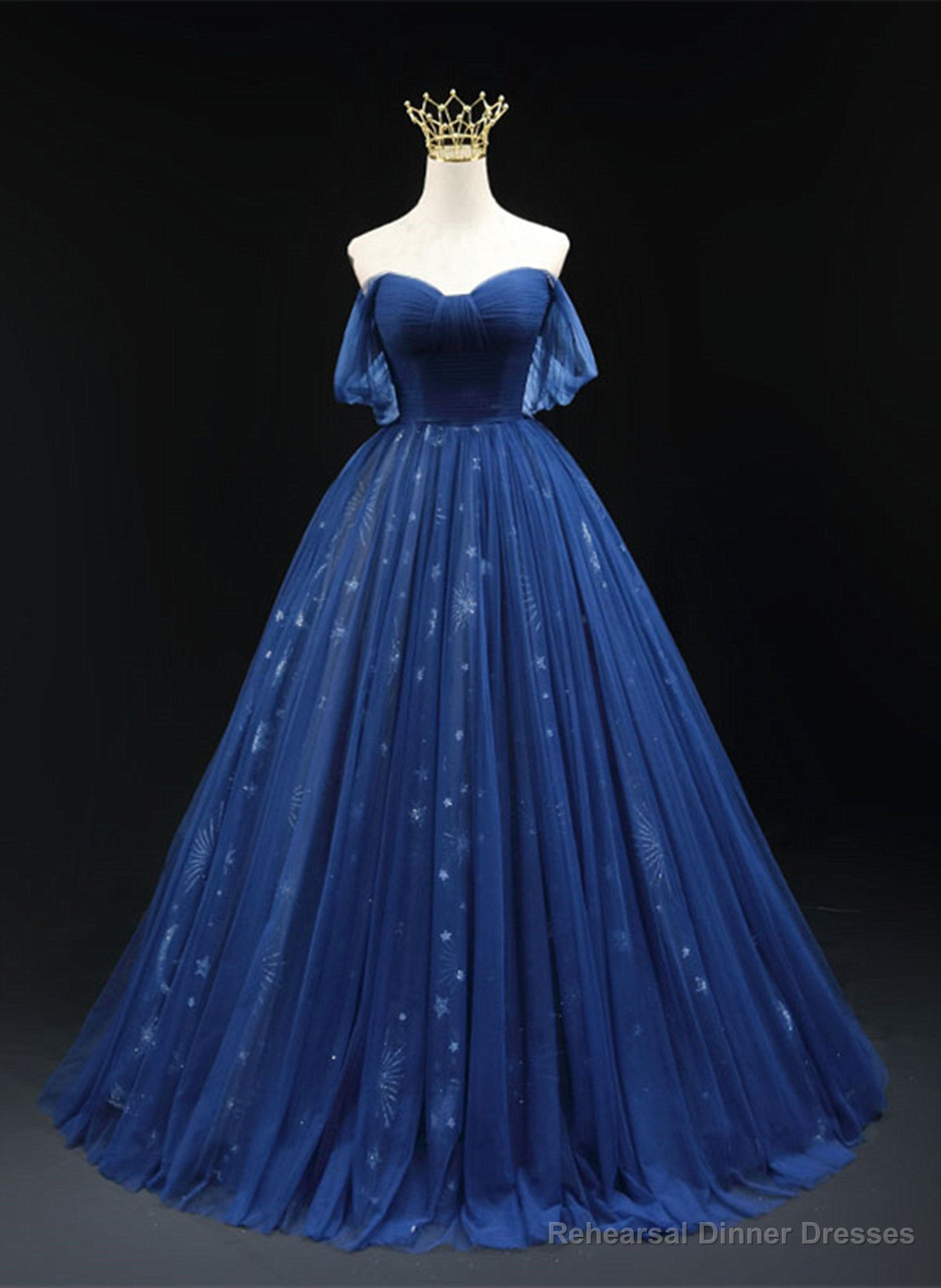 Navy Blue Tulle Sweetheart A-line Prom Dress Party Dress, Navy Blue Floor Length Evening Dress Main image
