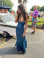 Navy Blue V-Neck Long Classy Prom Dress