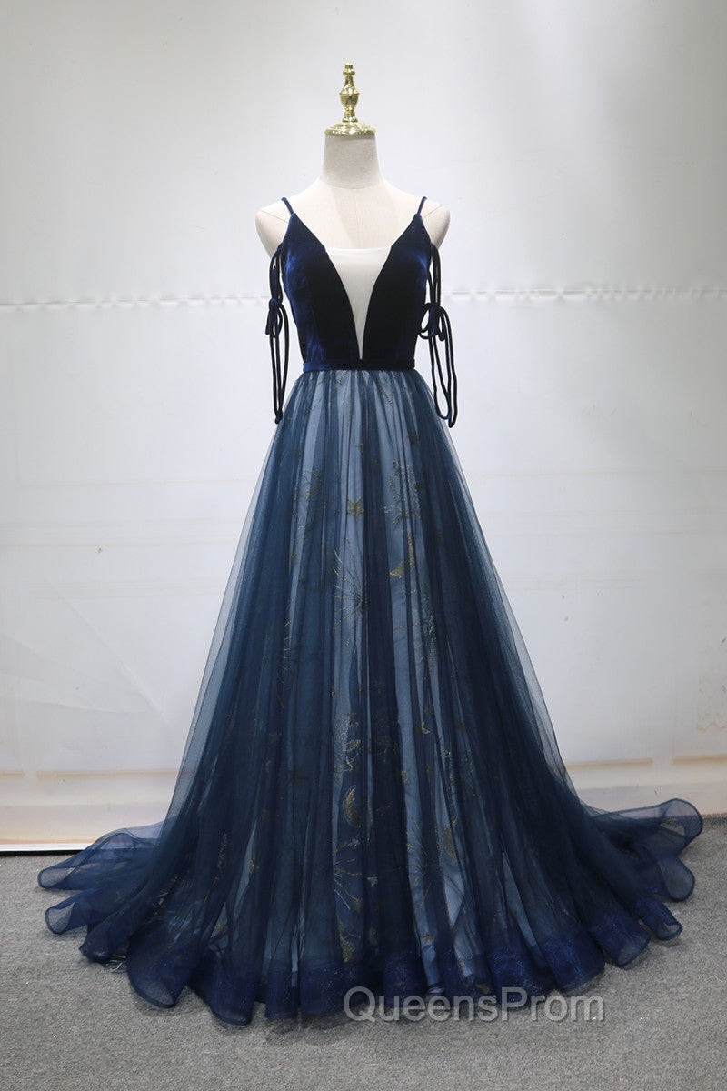 Navy Blue Velvet And Tulle Long Evening Prom Dress Party Dress, Navy Blue Evening Dress Secondary image
