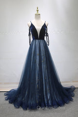 Navy Blue Velvet And Tulle Long Evening Prom Dress Party Dress, Navy Blue Evening Dress