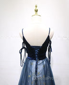 Navy Blue Velvet And Tulle Long Evening Prom Dress Party Dress, Navy Blue Evening Dress