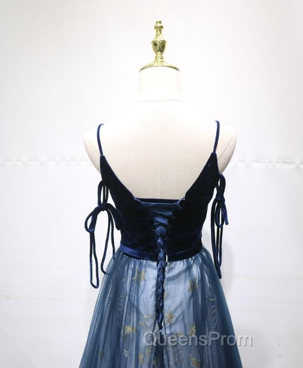 Navy Blue Velvet And Tulle Long Evening Prom Dress Party Dress, Navy Blue Evening Dress