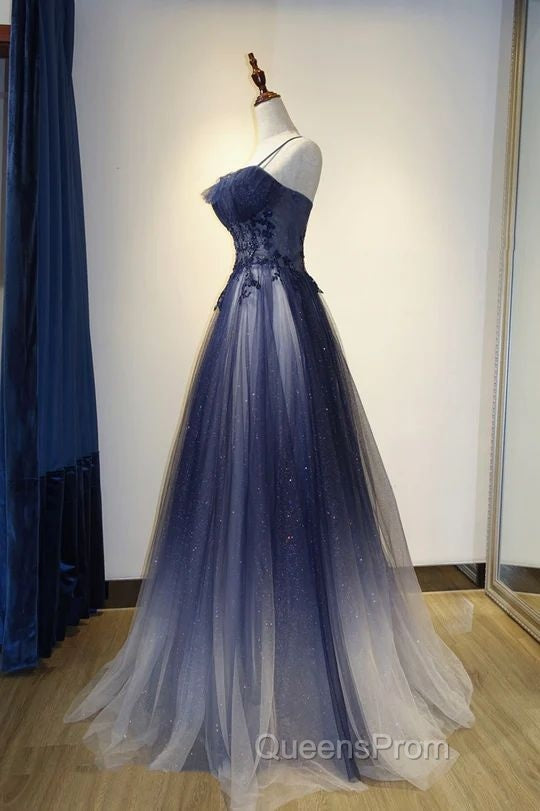 Navy Gradient A Line Tulle Long Formal Evening Prom Dress Secondary image