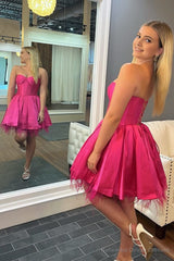 Neon Pink Feathers Sweetheart A-Line Short Formal Dress