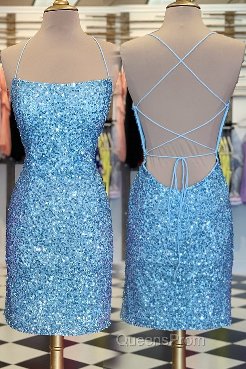Neon Pink Sequin Bodycon Mini Homecoming Dress