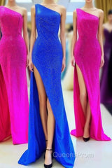 One Shoulder Mermaid Royal Blue Long Formal Dress