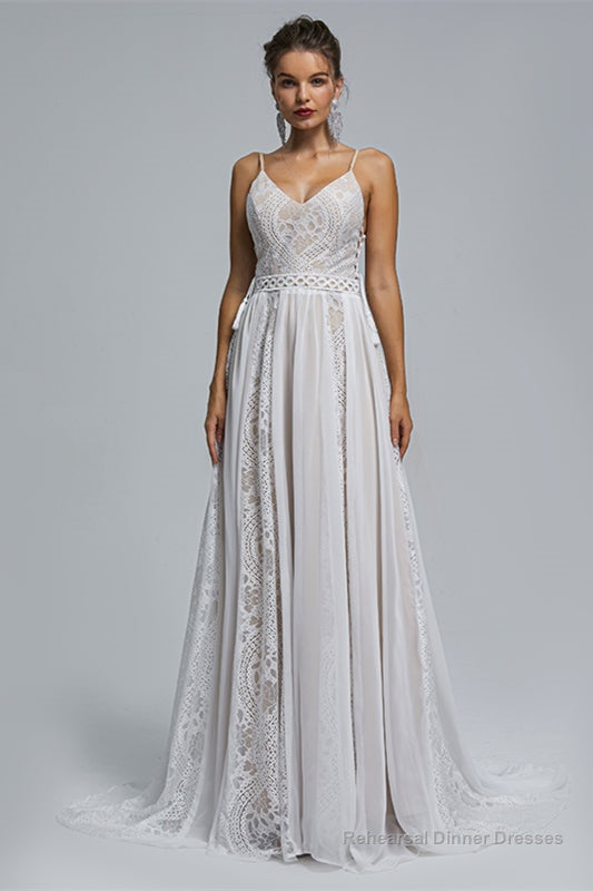 Spaghetti Straps Beach Wedding Dresses With Adjustable Drawstring