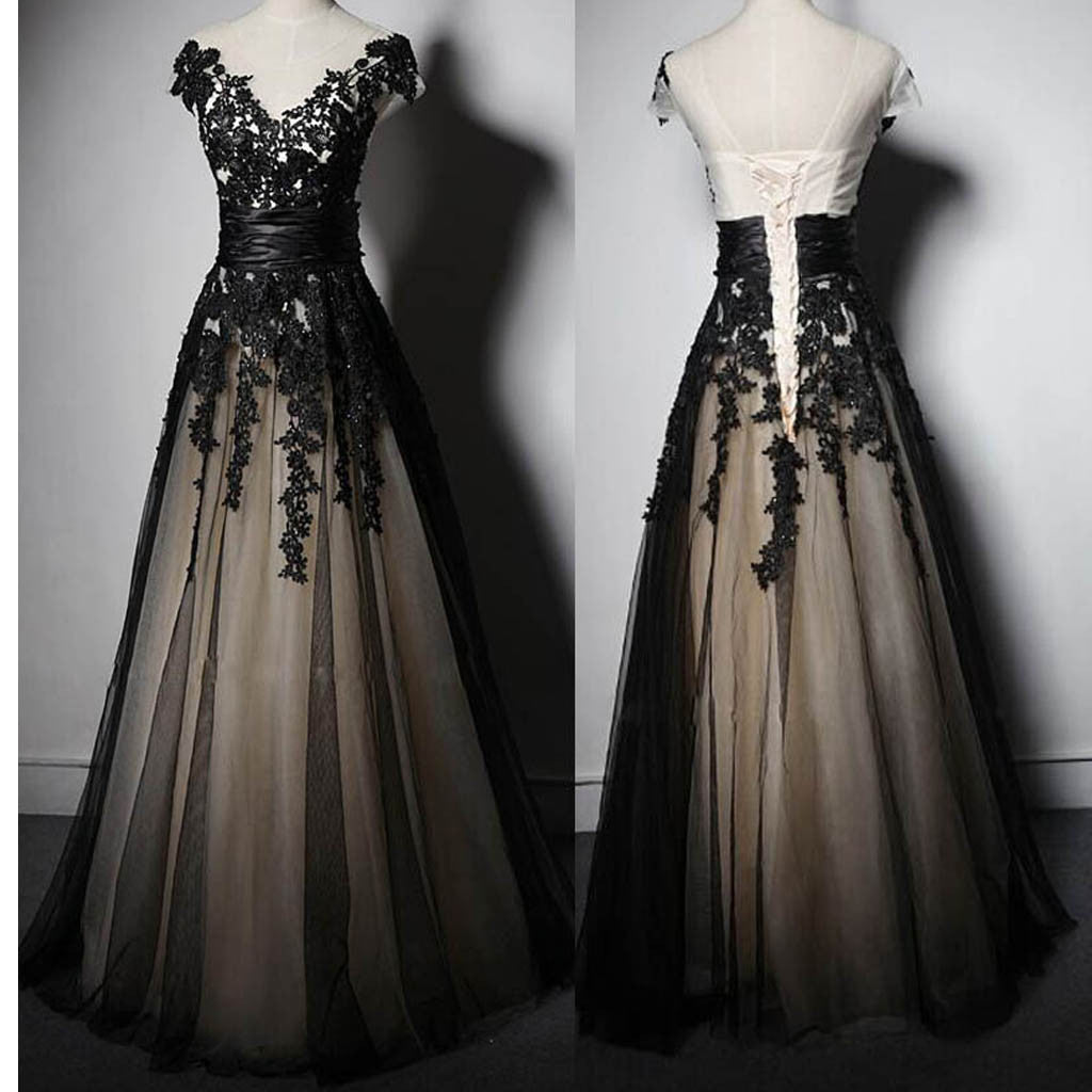 New Fashion Cap Sleeve With Black Lace Elegant Classy Prom Classy Prom Dress