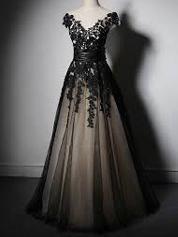 New Fashion Cap Sleeve With Black Lace Elegant Classy Prom Classy Prom Dress