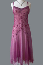 NiceVestidos--Pink Beaded Mid-Length Homecoming Dress Classy Prom Dress