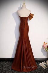 Noble And Unique Chocolate Sleeveless Evening Prom Dress Chocolate Mermaid Strapless Tulle Butterfly Knot Dew Back Strap Long And Floor Evening Dress