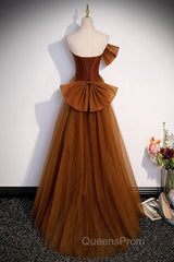 Noble And Unique Chocolate Sleeveless Evening Prom Dress Chocolate Mermaid Strapless Tulle Butterfly Knot Dew Back Strap Long And Floor Evening Dress