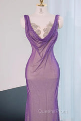 Noble Purple Mermaid Gown - Glitter Rhinestone Tulle Evening Prom Dress For Special Ocassions