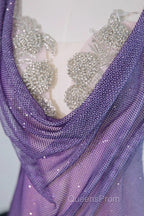 Noble Purple Mermaid Gown - Glitter Rhinestone Tulle Evening Prom Dress For Special Ocassions