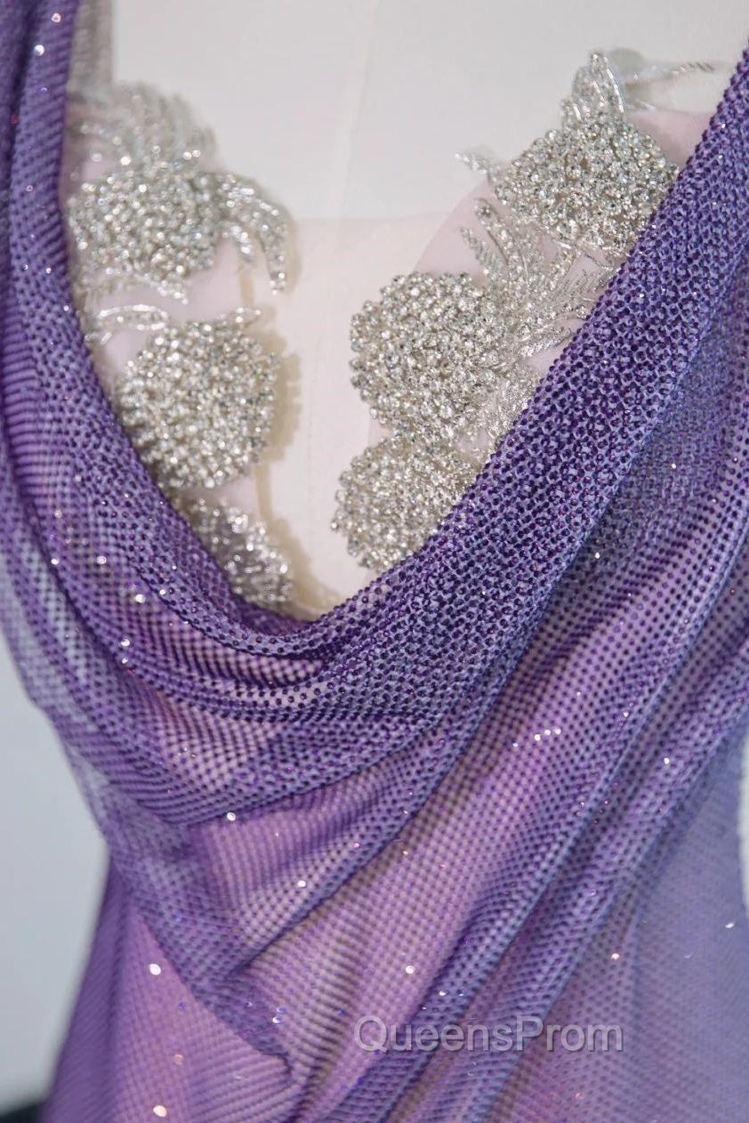 Noble Purple Mermaid Gown - Glitter Rhinestone Tulle Evening Prom Dress For Special Ocassions