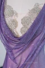 Noble Purple Mermaid Gown - Glitter Rhinestone Tulle Evening Prom Dress For Special Ocassions